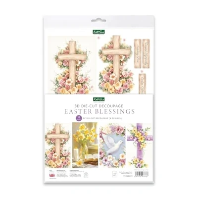 Image of Katy Sue Easter Blessings Die Cut Decoupage Sheets. A Pack of 12 Sheets Cuts for Card Making Supplies with Crosses, Daffodils, Flowers, &amp; Doves