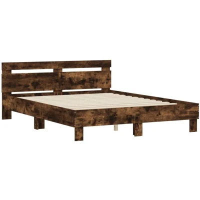 Image of vidaXL Bed Frame with Headboard Smoked Oak 140x200 cm Engineered Wood Modern Double Storage Drawers