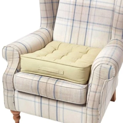 Image of HOMESCAPES Sage Green Armchair Booster Cushion Large Firm 50 cm Square Seat Pad with Supportive 10 Thick Lift Luxury Soft Touch Cotton For The Elderly, Post Operative and Pregnancy