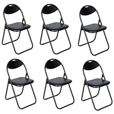 Image of Nyxi Set of 6 X Folding Chair Padded Paris Faux Leather Home Office Dining (6 Chairs, Black)