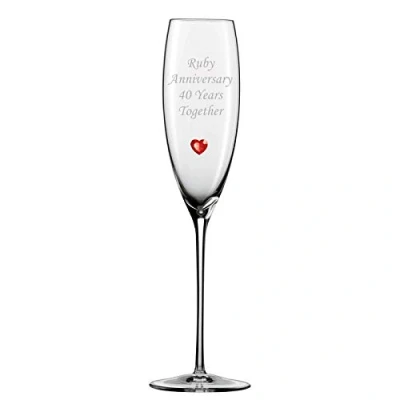 Image of Chichi Gifts 2 Ruby Anniversary 40 Years Together Pair of Champagne Flutes Glasses with Heart Gem