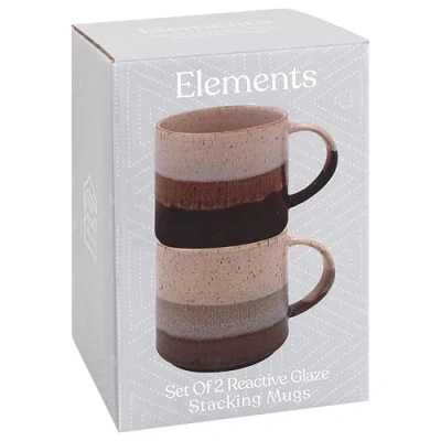 Image of Lesser &amp; Pavey Elements Stone Glaze Stacking Set of 2 Mugs in Neutral Tones Dark, Stripe or Mottle (Stripe)