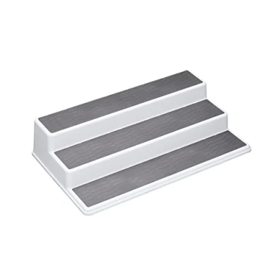 Image of Copco Basics 3 Tier Spice Rack for Inside Cupboard, Non Slip Kitchen Shelf Organiser, 38 x 22.5 8.5cm, White/Grey