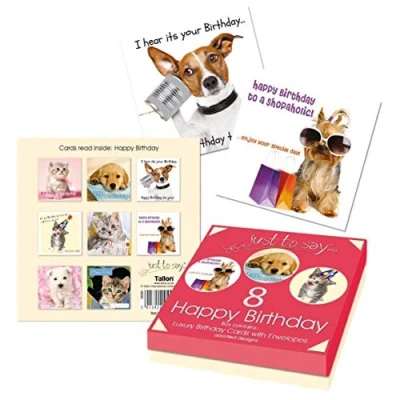 Image of Just to Say 4493 8 Mixed Pets Birthday Cards in Keepsake Box