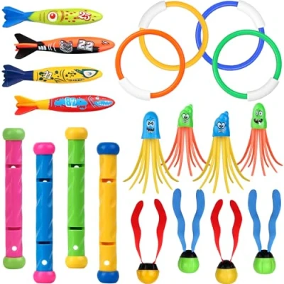 Image of Cakuni Swimming Pool Toys for Diving Summer Kids Water with Dive Sticks, Rings,Octopus,Torpedo Bandits &amp; Balls