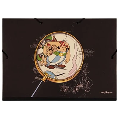 Image of Clairefontaine 813035C An A3+ Elastic Closure Drawing Board 32.5x45 cm for A4 and 24x32cm formats &quot;Pencils under the Asterix magnifying glass&quot; motif with black background