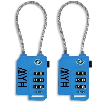 Image of MYH (Pack of 2) Luggage Padlocks with Code TSA Approved 3 Digit Zinc Alloy Combination Padlock for Outdoor, Indoor, Gym, Fence &amp; Shed, Travelling, Weatherproof (Blue + Blue)