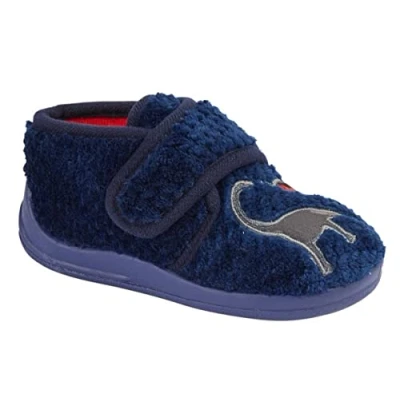 Image of Sleepers Boys Diplodocus Dinosaur Touch Fastening Slippers Navy Blue 7 UK Child