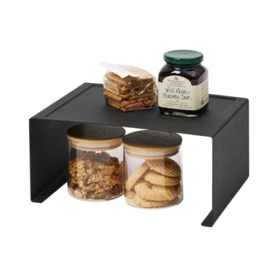 Image of YAMAZAKI 3790 P Countertop Home Stackable Kitchen Rack Storage Organizer Counter Shelf Steel Large Riser, Black