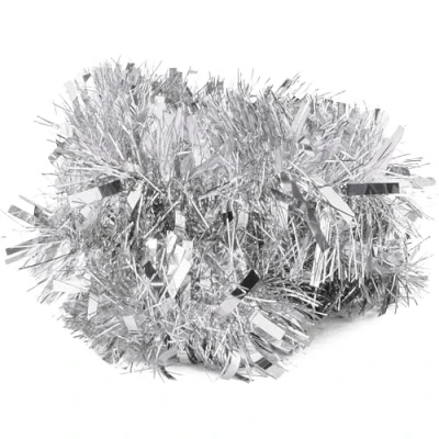 Image of 1x Silver Christmas Tinsel Garland, 2M Chunky Garland Tree Hanging Decorations for Xmas Holiday Indoor Outdoor Party Supplies