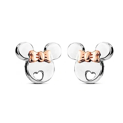 Image of Kaguyo Minnie Mouse Earrings for Girls Rose Gold Plated 925 Sterling Silver Small Tiny Cute Mickey Stud Women and Kids Birthday Gift (rose bowl)