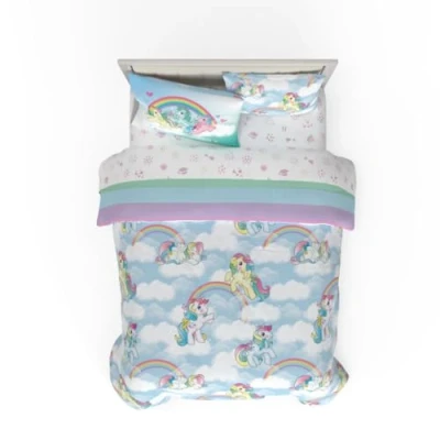 Image of Franco Collectibles My Little Pony Classic Retro Rainbow Bedding 7 Piece Super Soft Comforter and Sheet Set with Sham, Queen, (100% Official Licensed Product)