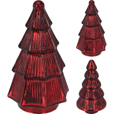 Image of Carousel Home Medium Red Glass Christmas Tree Mottled Ornament Freestanding Statue Decoration 20cm Design Varies One Supplied