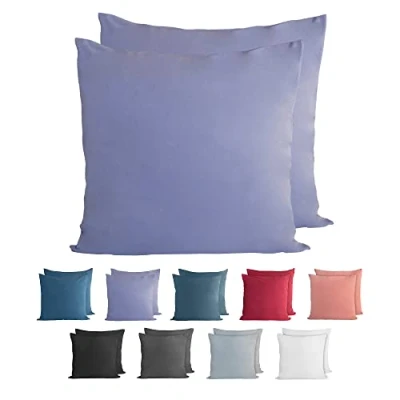 Image of Komfortec 100% cotton cushion covers, set of 2, 50 x cm, super soft premium jersey pillowcase, 150 g/m², cover, purple