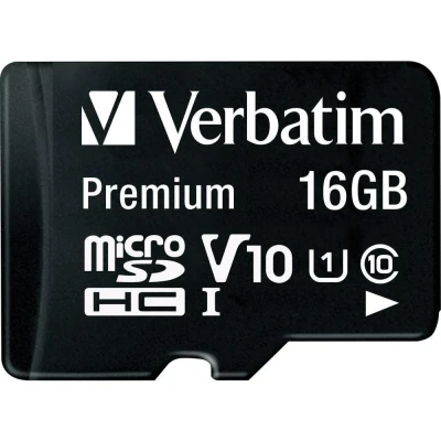Image of Verbatim MicroSDHC Memory Card Class 10 16GB With Adaptor 44082