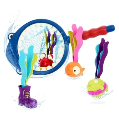 Image of B Toys by Battat Shark Scoop a Diving Pool 1 Net and 4 Water for kids 3+ (5 Pieces), Medium
