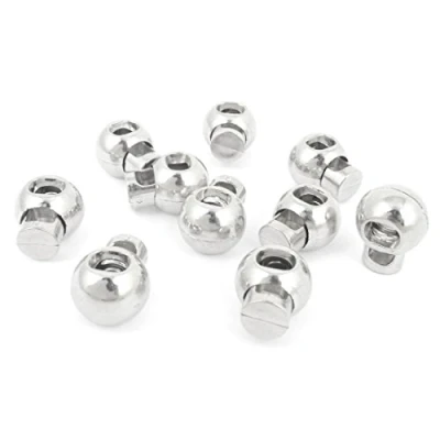 Image of sourcing map Silver Tone Single Hole Round Head Spring Cord Locks Toggles 10 Pcs