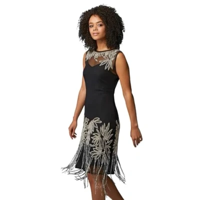 Image of Roman Womens Embellished Flapper Dress Black Size 14 UK