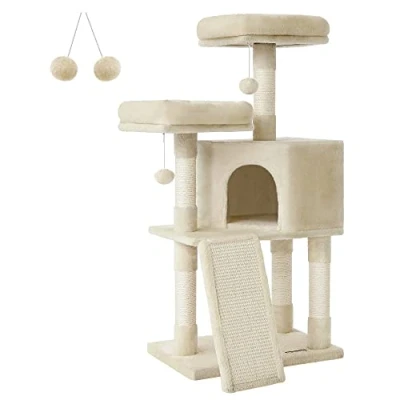 Image of FEANDREA Cat Tree, Condo 115 cm, Scratching Ramp, Beige PCT141M01