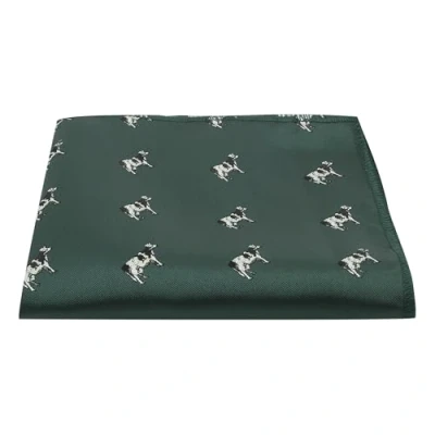 Image of King &amp; Priory Dark Green Embroidered Cow Pocket Square, Handkerchief