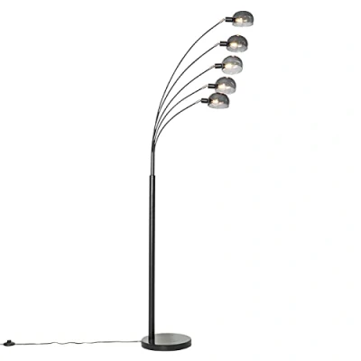 Image of Qazqa Design Floor lamp Black with Smoke Glass 5 Light Sixties Marmo Suitable for LED E14 Steel Living Room I Bedroom