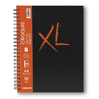 Image of CANSON XL Sketch 90gsm A4 Paper, Fine Grain, Spiral Pad Long Side, 100 Sheets, Ideal for Professional Artists &amp; Students