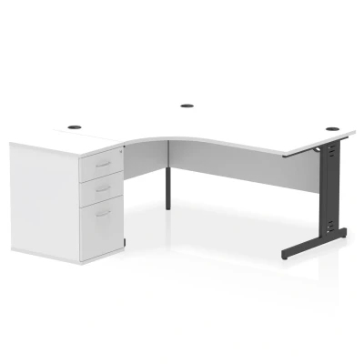Image of Impulse 1600 LH Crescent Desk Cable Managed Leg White/Black 600 DH Ped