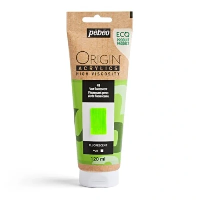 Image of PEBEO Origin Acrylics 120 ml Eco designed Acrylic Paint High Viscosity Fluorescent Finish 100% Recycled Binder 96% European Raw Materials Green