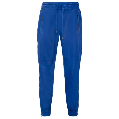 Image of Mens Real Leather Trousers Blue Nappa Sweat Track Pants Jogging Bottom 34