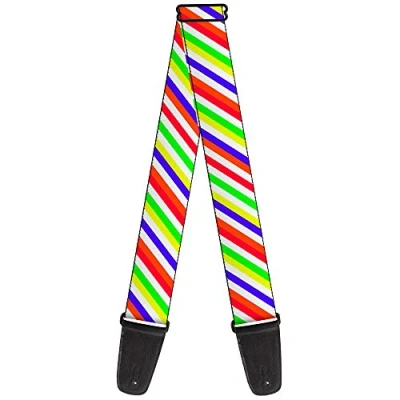 Image of Buckle Down Guitar Strap Diagonal Stripes White Multi Neon 2 Inches Wide