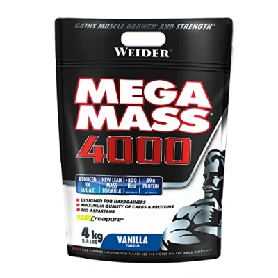 Image of Weider Mega Mass 4000 (4kg) Vanilla Flavour, Gainer with High Content of Complex Carbohydrate Blend, for Energy and Muscle