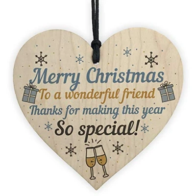 Image of RED OCEAN Handmade For Friend Friendship Thank You Gift Wooden Hanging Heart Bauble Tree Decoration