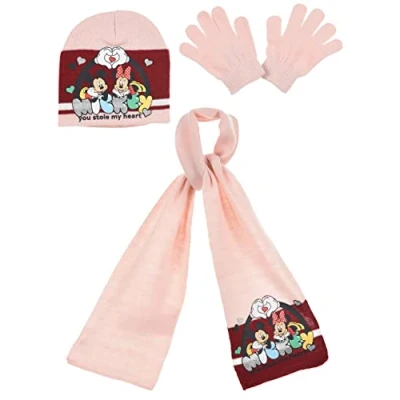 Image of Sun City Kids Girls Minnie Mouse Hat Scarf and Gloves Set (4 7 Years, Pink)
