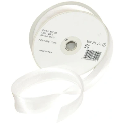 Image of Inastri Acetate Satin Bias Binding 25/5/5mm Colour White 2001