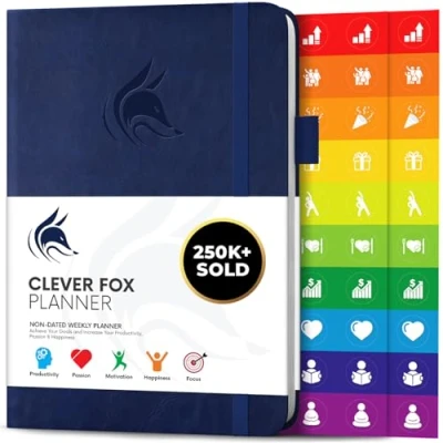 Image of Clever Fox Planner Undated Weekly &amp; Monthly for Productivity, Time Management Goals Organizer Journal A5 (Dark Blue)