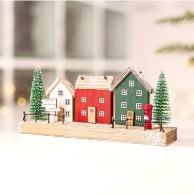 Image of Marco Paul Novelty Christmas Decoration Wooden Village Scene Ornament Festive Scenes for Table Decor, Window Indoor Christma, Holiday Home Decor