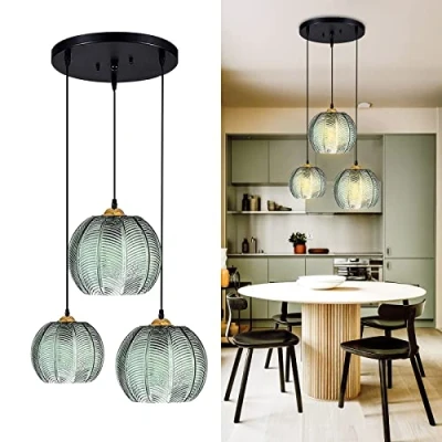 Image of AvgnLxqe Modern Pendant Light 3 Ceiling Hanging Lights, Green Glass Lighting Fixture Chandelier for Kitchen Island Dining Room Living Hallway