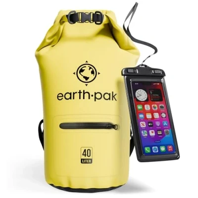 Image of Earth Pak Torrent Series Waterproof Dry Bag Keeps Gear for Kayaking, Boating, Hiking, Camping and Fishing with Phone Case (Yellow, 40L)