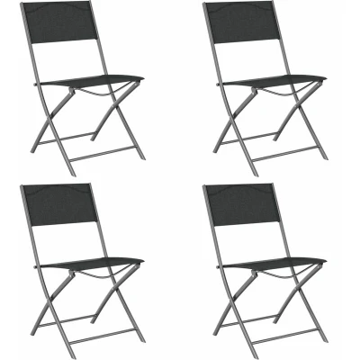 Image of vidaXL Folding Outdoor Chairs 4 pcs Black Steel and Textilene