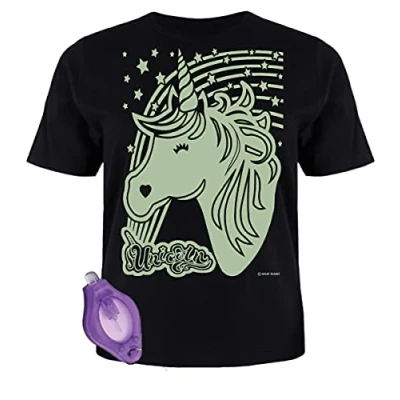 Image of Splat Planet Unicorn Magic Creative Glow in The Dark T Shirt with UV Pen Torch for Kids (9 11 Years) Black