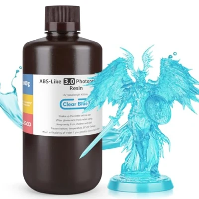 Image of ELEGOO Upgraded ABS Like Resin 3.0, 405nm UV Curing 3D Printer with Higher Precision and lower Shrinkage, Enhanced Strength Toughness Photopolymer for LCD Clear Blue 1KG