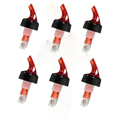 Image of Bottle Pourers, Quick Shot Spirit Measure Pourer Spouts Drinks Wine Cocktail Alcohol Automatic Dispenser Home Bar Tools Made in England by Chabrias (6 x 50ml, Red)