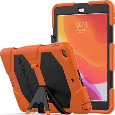 Image of TECHGEAR G SHOCK Design for iPad 10.2&quot; 2021 2020 2019 [9th/8th/7th Generation] Tough Rugged HEAVY DUTY Armour Shockproof Survival Protective Case with Stand Kids Schools Builders Workman ORANGE