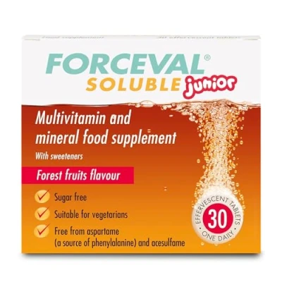 Image of Forceval Soluble Junior 23 Vitamins and Minerals, Kid’s Multivitamin Drink, Including C, D, B12, a B6 to Help Support Healthy Immune System, 30 effervescent Tablets