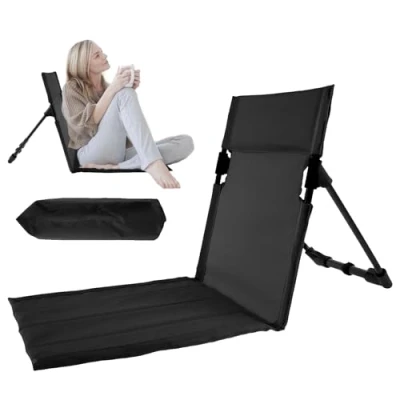 Image of Folding Beach Chair, Reclining Camping Chair Outdoor, Lightweight Portable Camp Fold up with Storage Bag for Fishing Garden Barbecues Hiking Outside Activities(Black)