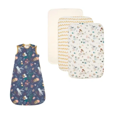 Image of Tutti Bambini Bedside Crib Bundle 2 Pack Sheets, 0 6 Sleeping Bag, Waterproof Mattress Protector Our Planet