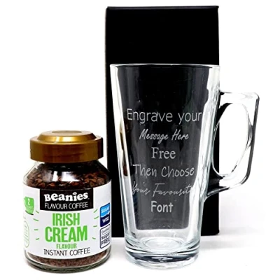 Image of Regalo Personalised Coffee Glass with Jar of Instant (Beanies Irish Cream Coffee)
