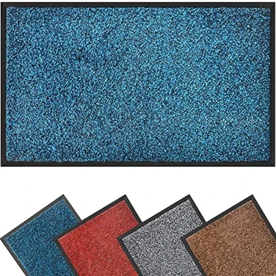 Image of eXtreme Dirt Trapper Door Mat for Indoor &amp; Outdoor Washable Barrier Mat, Heavy Duty Non Slip Entrance Rug Shoes Scraper, Super Absorbent Front Carpet (80 x 140cm, Black Blue)