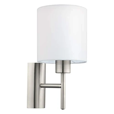 Image of Eglo 94924 E27 Satin Nickel Fabric Wall Light PASTERI