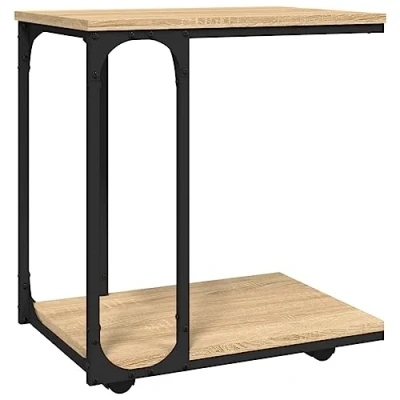 Image of vidaXL Side Table with Wheels Sonoma Oak 50x35x55.5cm Engineered Wood